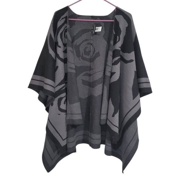 MING WANG Gray Black Rose Floral Professional Cold Wrap Shawl - One Size - Picture 1 of 6